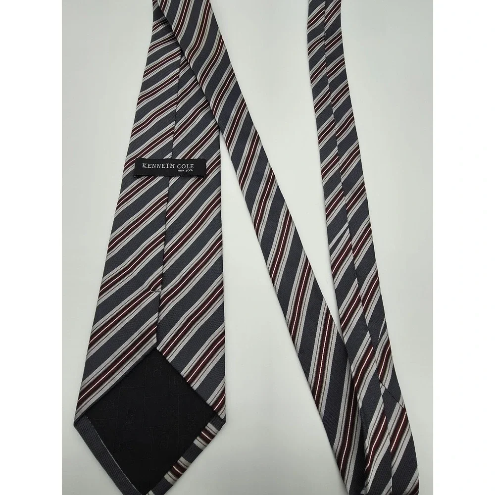 Kenneth Cole Maroon Gray Brown Striped Pattern Designer Tie 58